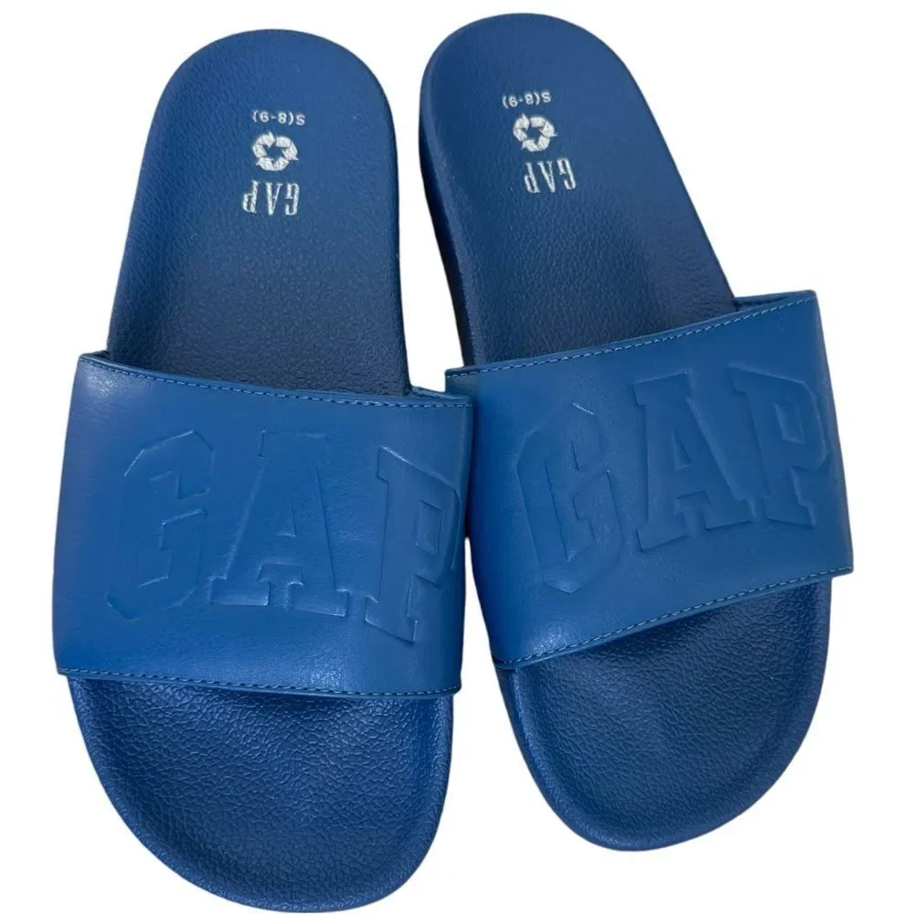 GAP Factory Men’s Blue Logo Slip-On Pool Slides. Sandals. Size 8-9. 8. 9. Small.